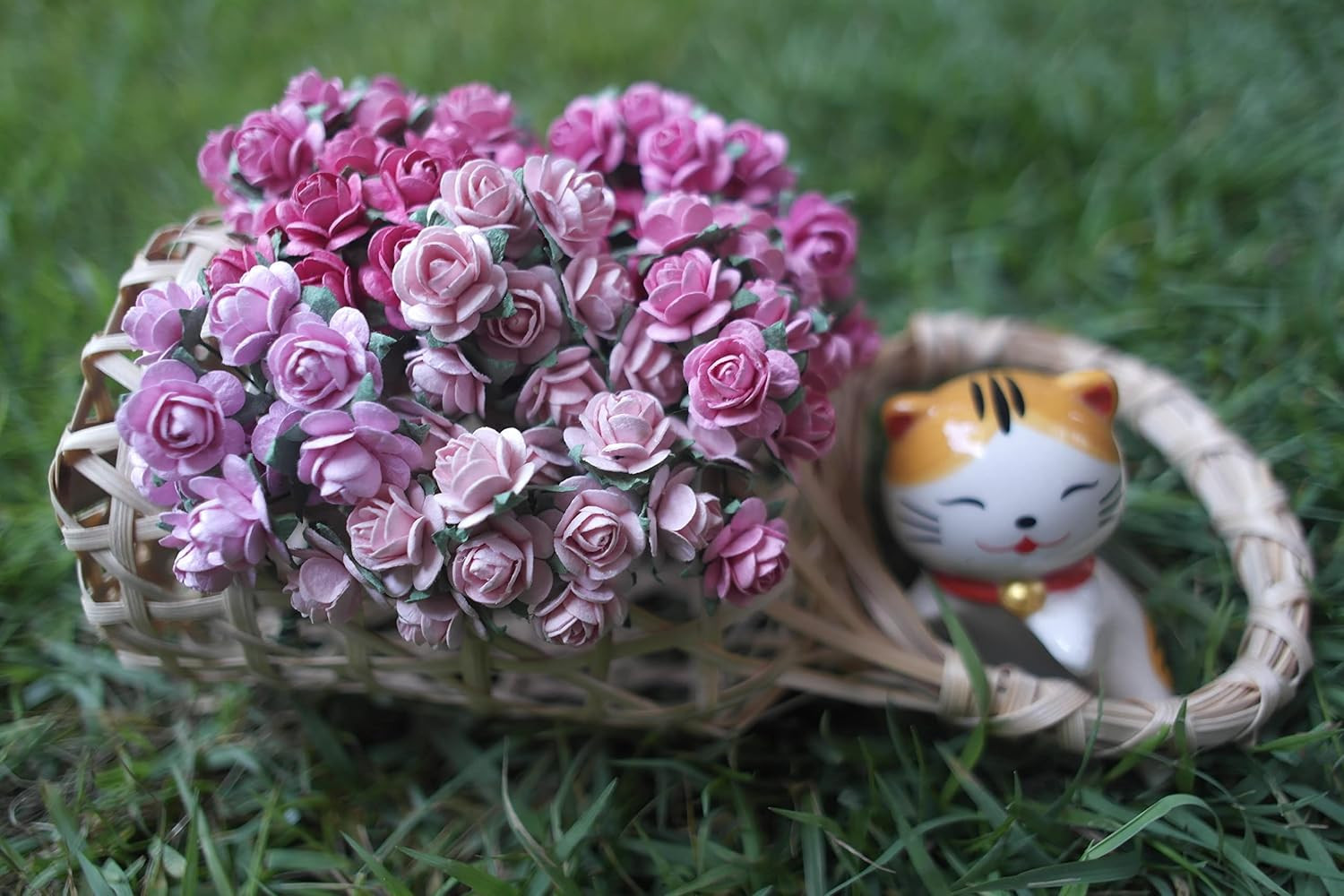 100 pcs Tiny Artificial Roses Mixed Pink Five Color Mulberry Paper Flower 15-18