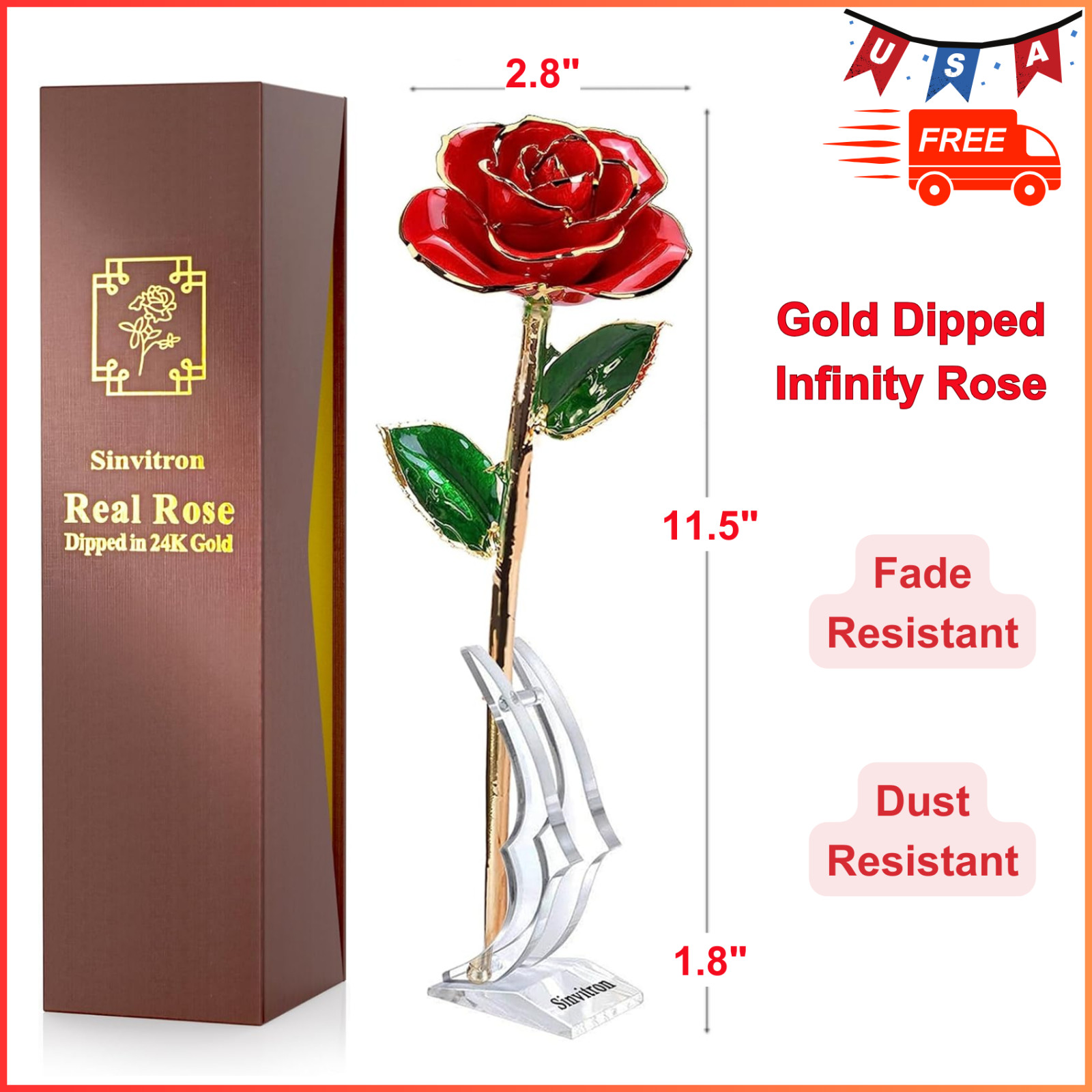 Gold Dipped Real Rose 24K Gold, Rose Romantic Flower Gift For Women, Mom, Wife