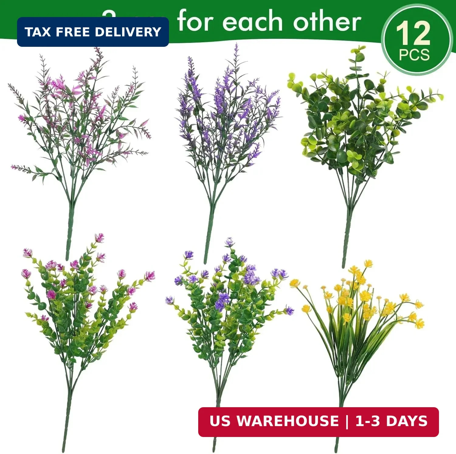 Hananona 12 Pcs Artificial Flowers Outdoor, Faux Artificial Plants UV Resistant