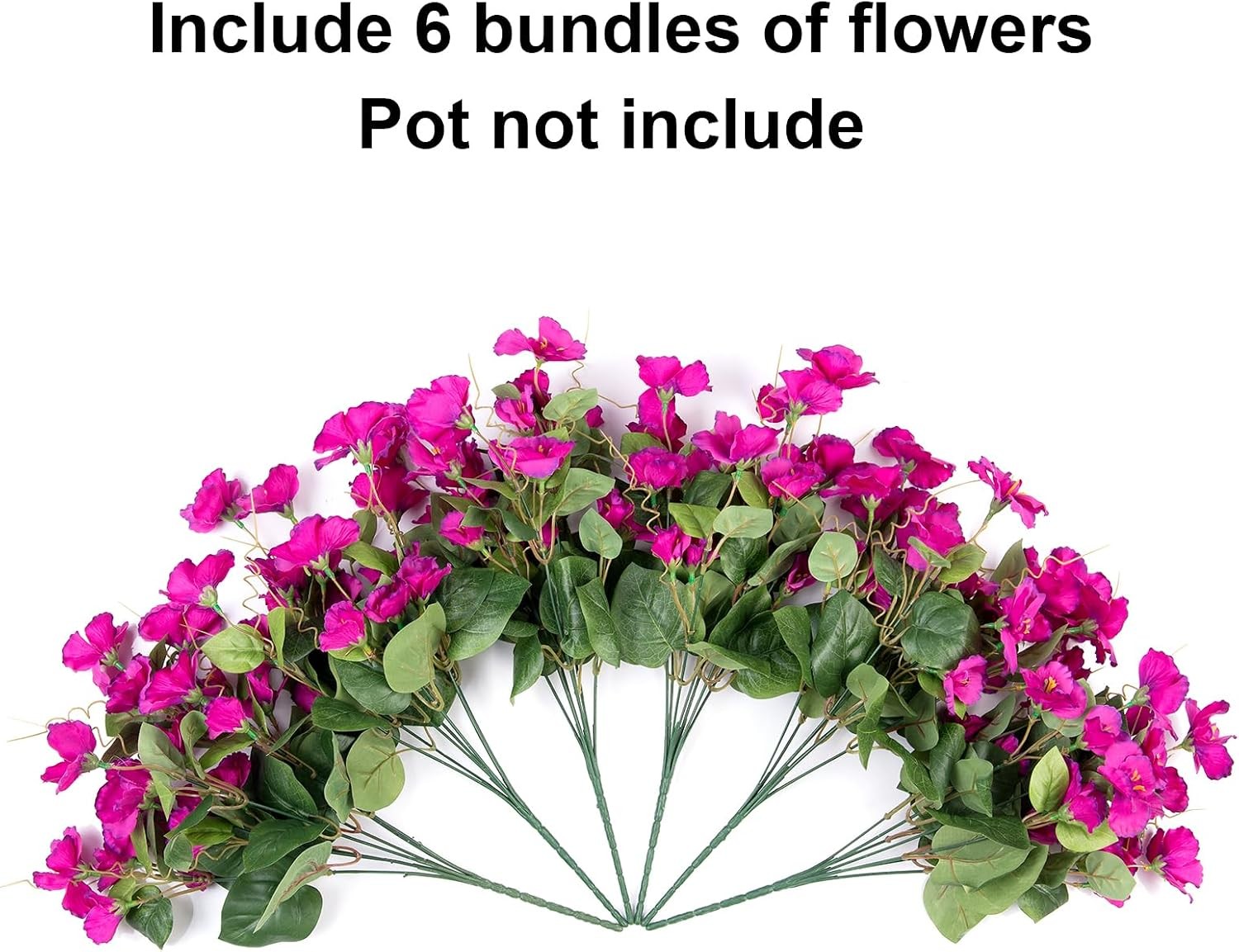 6 Bundles Faux Silk Hibiscus Flowers, UV Resistant Outdoor Fuchsia