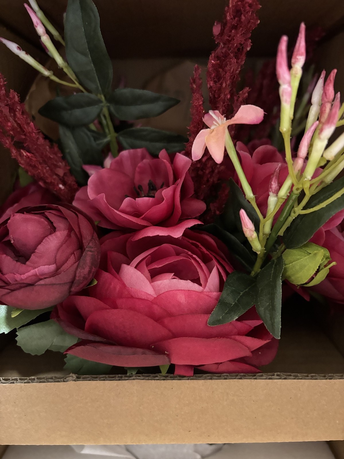 NEW Pottery Barn Faux Composed Pink Jasmine & Peony Floral Flowers Arrangement
