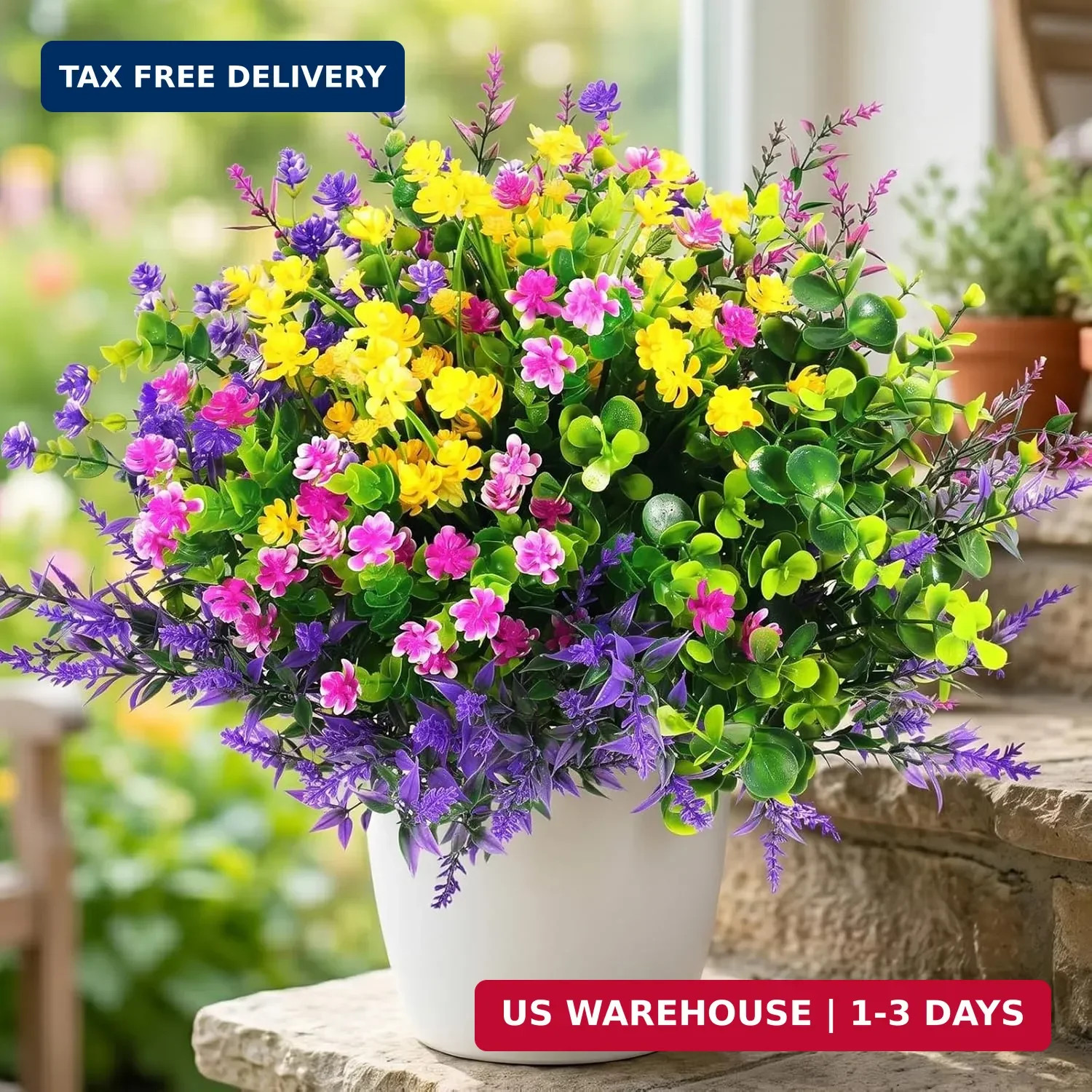 Hananona 12 Pcs Artificial Flowers Outdoor, Faux Artificial Plants UV Resistant