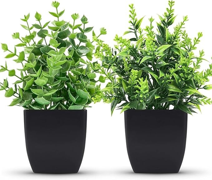 NEW 2 Pack Small Fake Plants Black Bathroom Accessories for Home Kitchen Decor