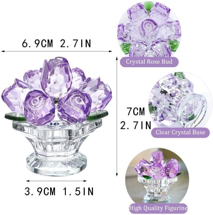 Handcraft Crystal Purple Rose Flower Figurine with Crystal Base, Glass Rose Flow