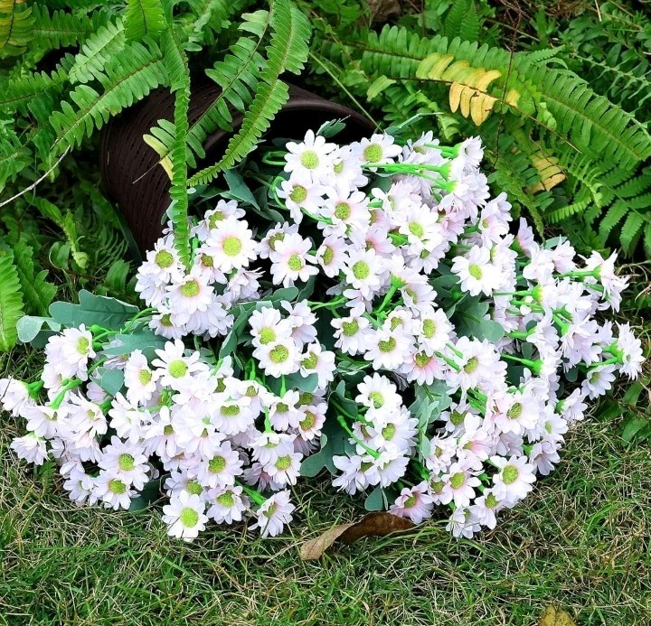 24 Bundles Artificial Daisy Flowers for Outdoor – Fake Mums Faux UV Resistant…