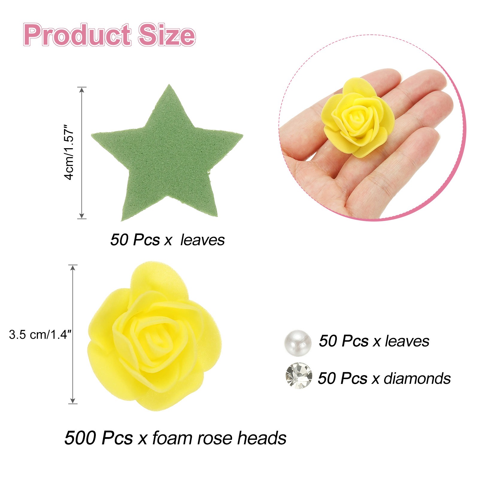 500pcs Foam Rose Heads 3.5 cm for DIY Crafts Accessories, Yellow