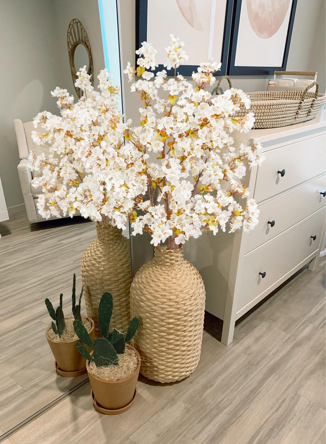 4 Pieces White Cherry Blossom Branches, 39.3″ Silk Faux Cherry Blossom Flower…