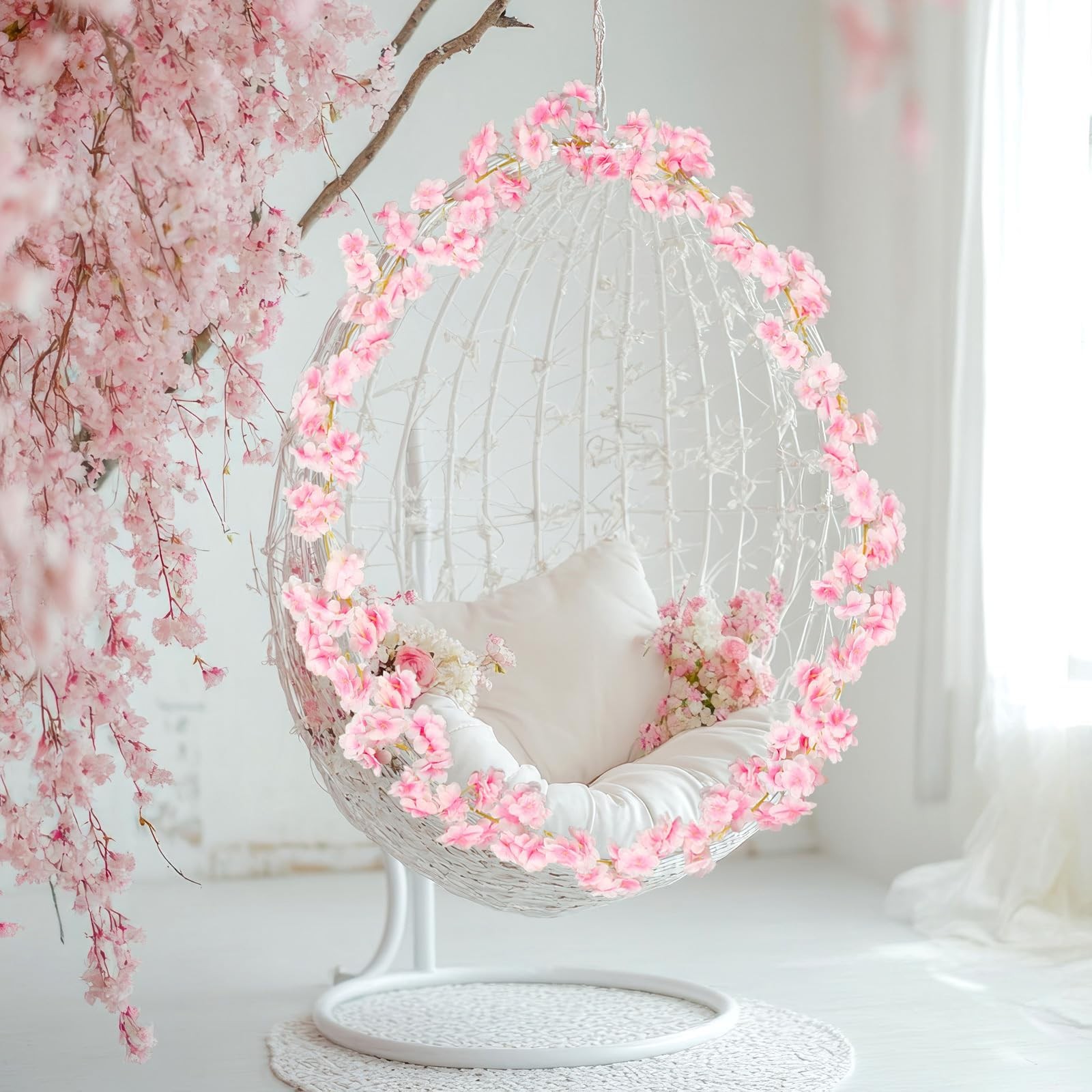 Cherry Blossom Garland, 6 Pack Artificial Cherry Flower Vines Pink Silk Sakur…