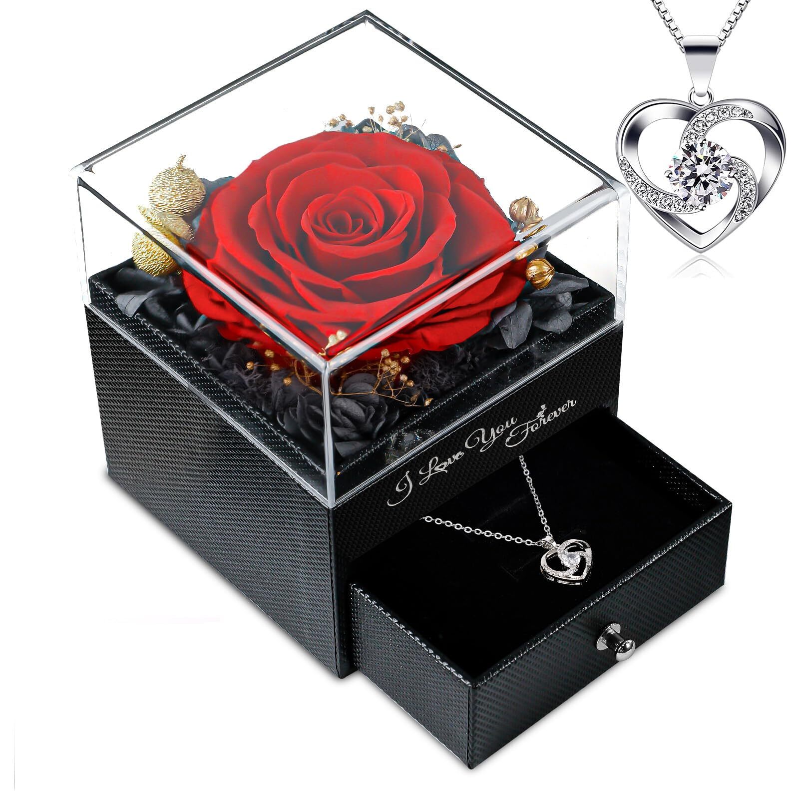 Preserved Rose with Necklace , Gift for Women – Valentines Day Gift Idea