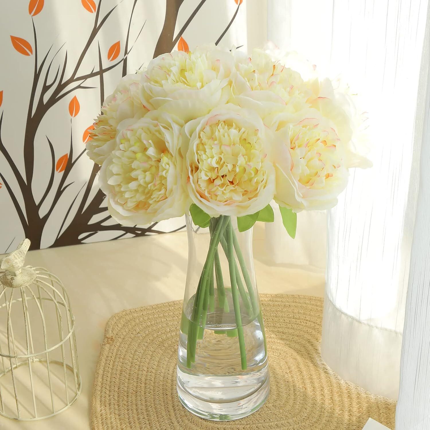 2 bunches of 10 artificial peony silk flowers Party Decoration (milky white)