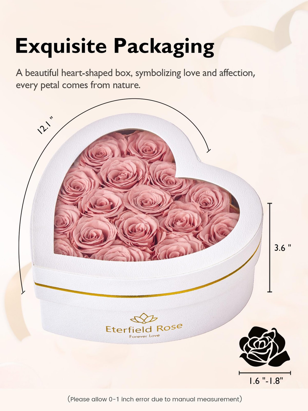 16 Forever Flowers Heart Shape Box Preserved Roses Gift Pink Anniversary