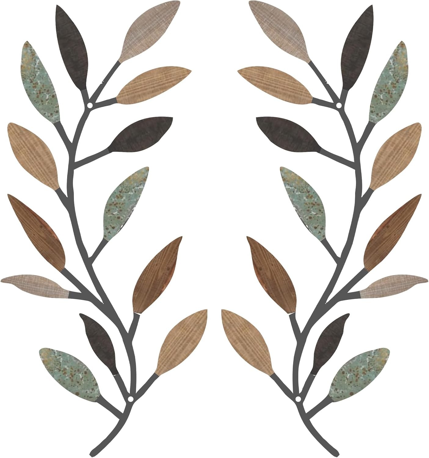2-Pack Metal Tree Leaf Wall Art, Vintage Brown Olive Branch Vine Wall Decor