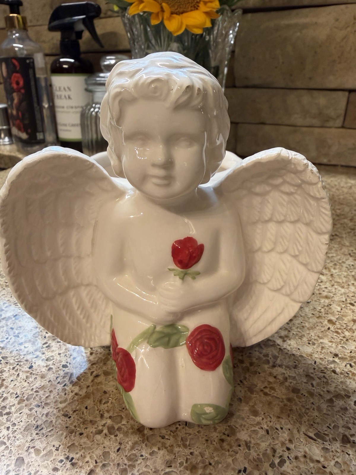 Cherub Roses Ceramic Planter – Romantic Vintage Style Floral Vase Decor