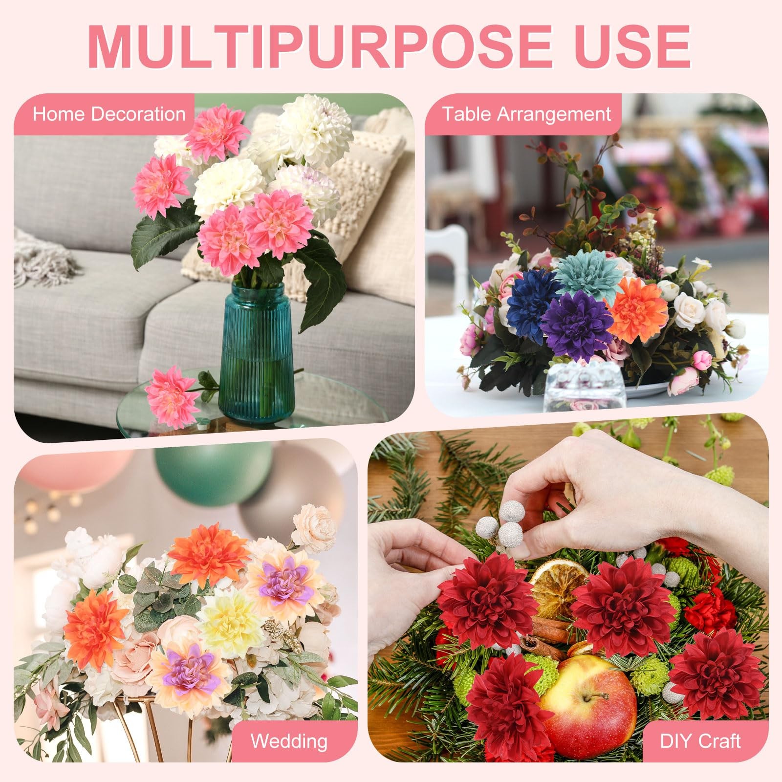 15 PCS Artificial Flowers Bulk 3.54 Inch/90mm Fake Chrysanthemum Silk White