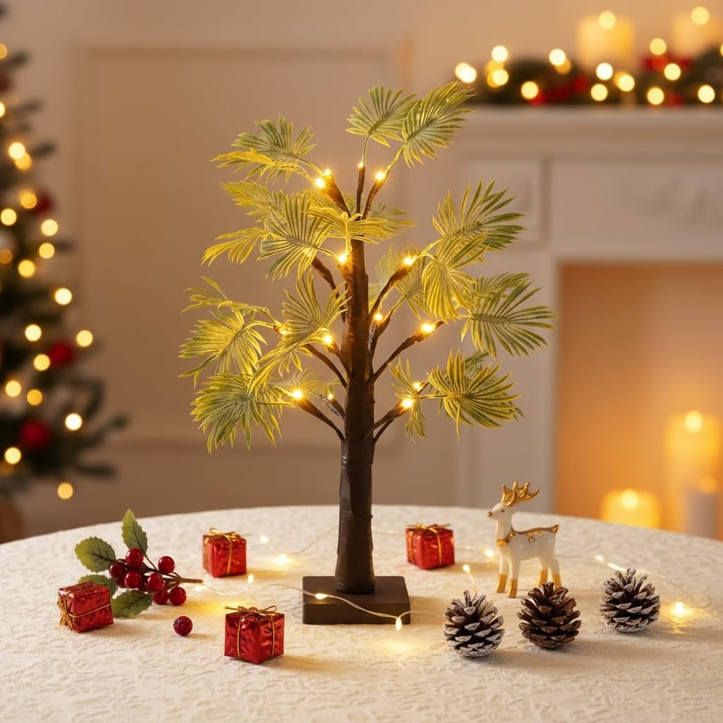 2ft Lighted Palm Tree Lamp with Timer – Tropical Christmas Decorations Indoor…