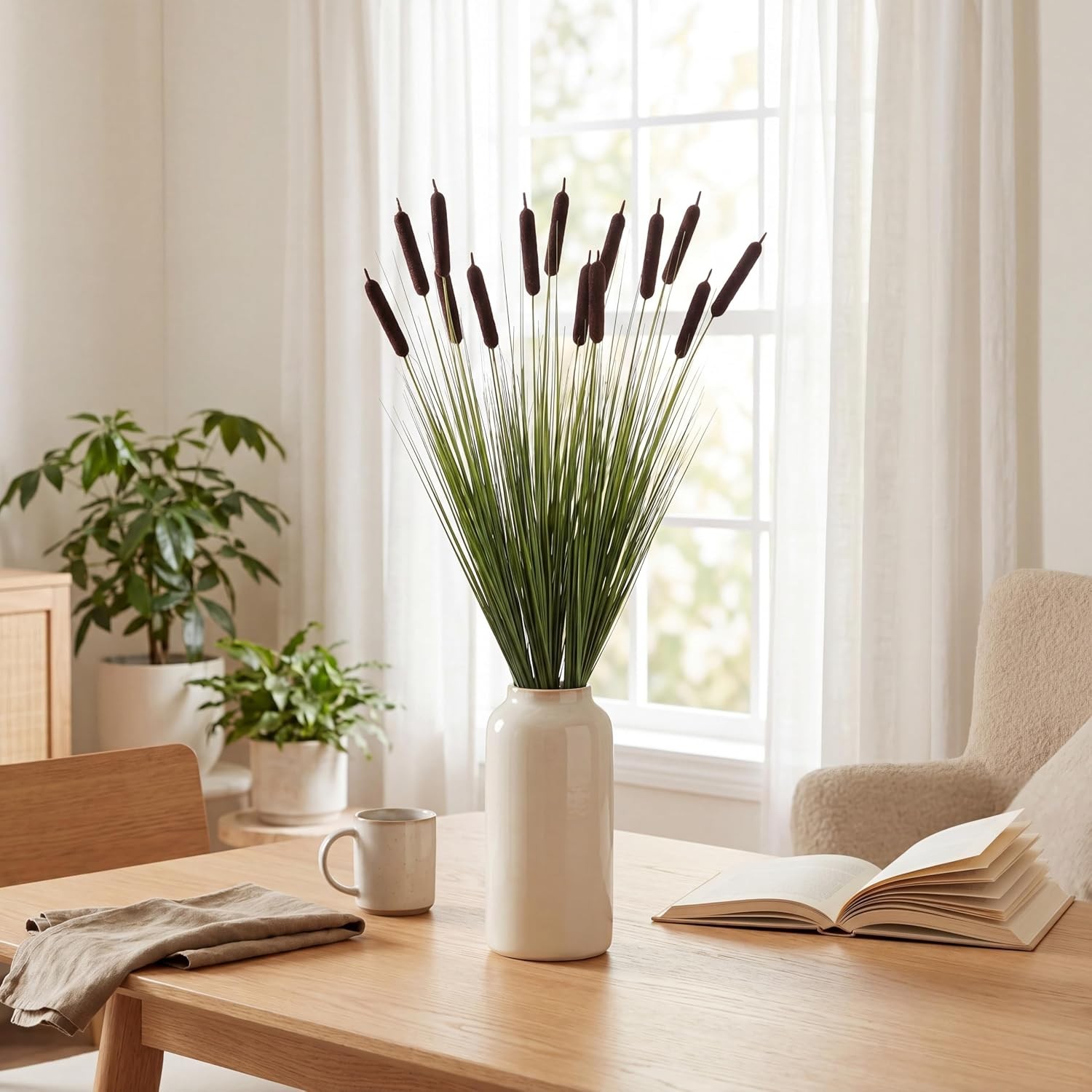 6 Pcs 33 Inch Cat Tails Artificial Cattails Flowers Artificial Plants UV