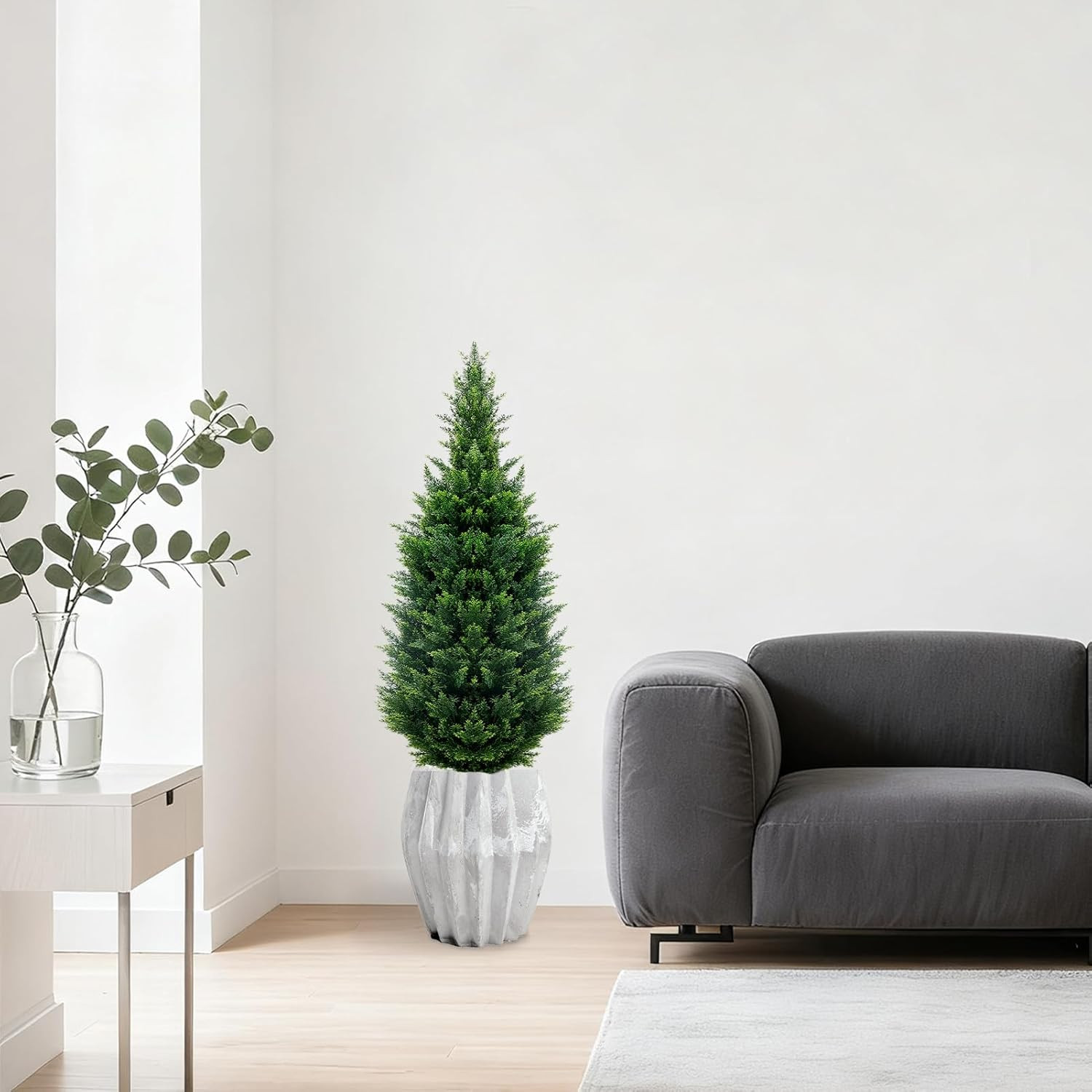 4Ft Artificial Cedar Topiary Trees (2-Pack) – UV Resistant Fake Shrubs with Grou