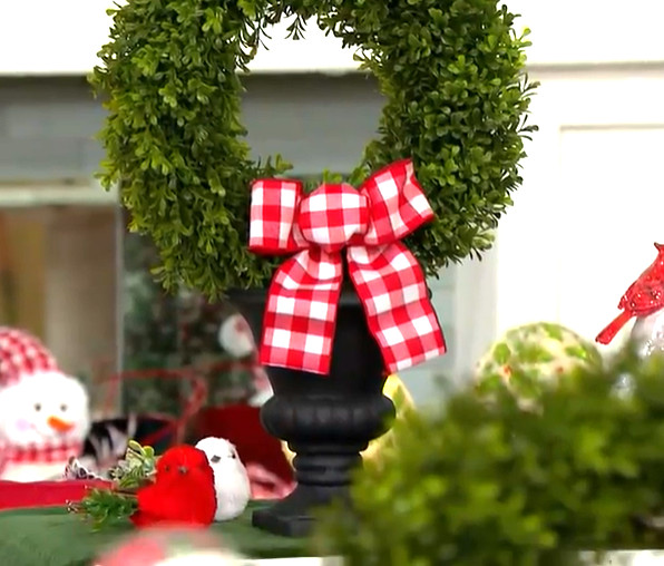 21″ Boxwood Wreath in Urn with Ribbon by Valerie H231923