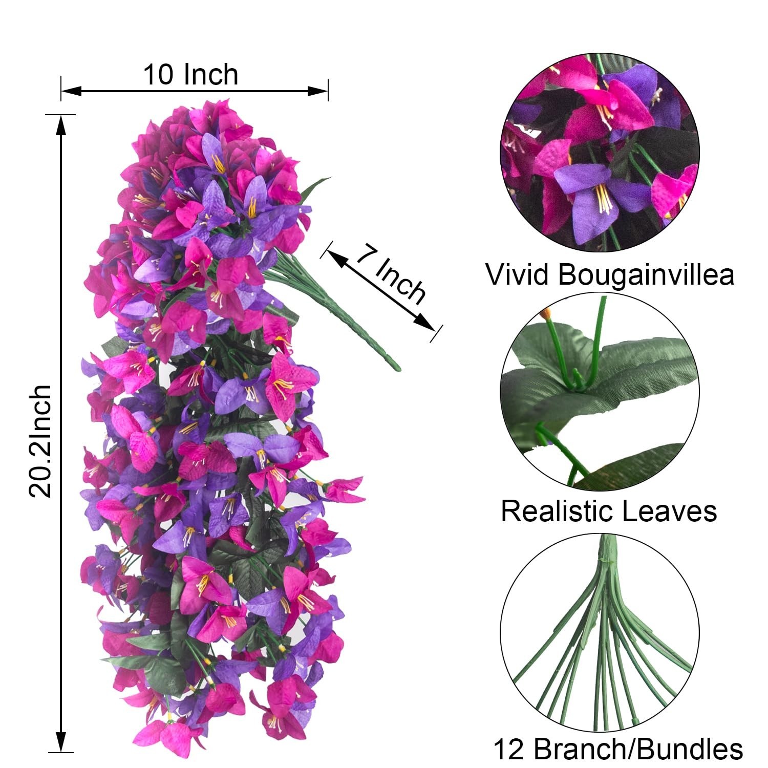 4 Pack UV Resistant Artificial Bougainvillea Flowers – Realistic Silk Hanging Pl