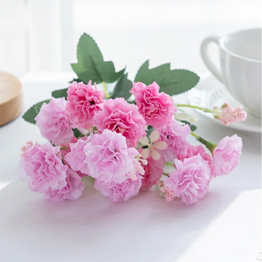 5 Forks 15 Heads Small Carnation Artificial Flowers Wedding Arch Garland Décor