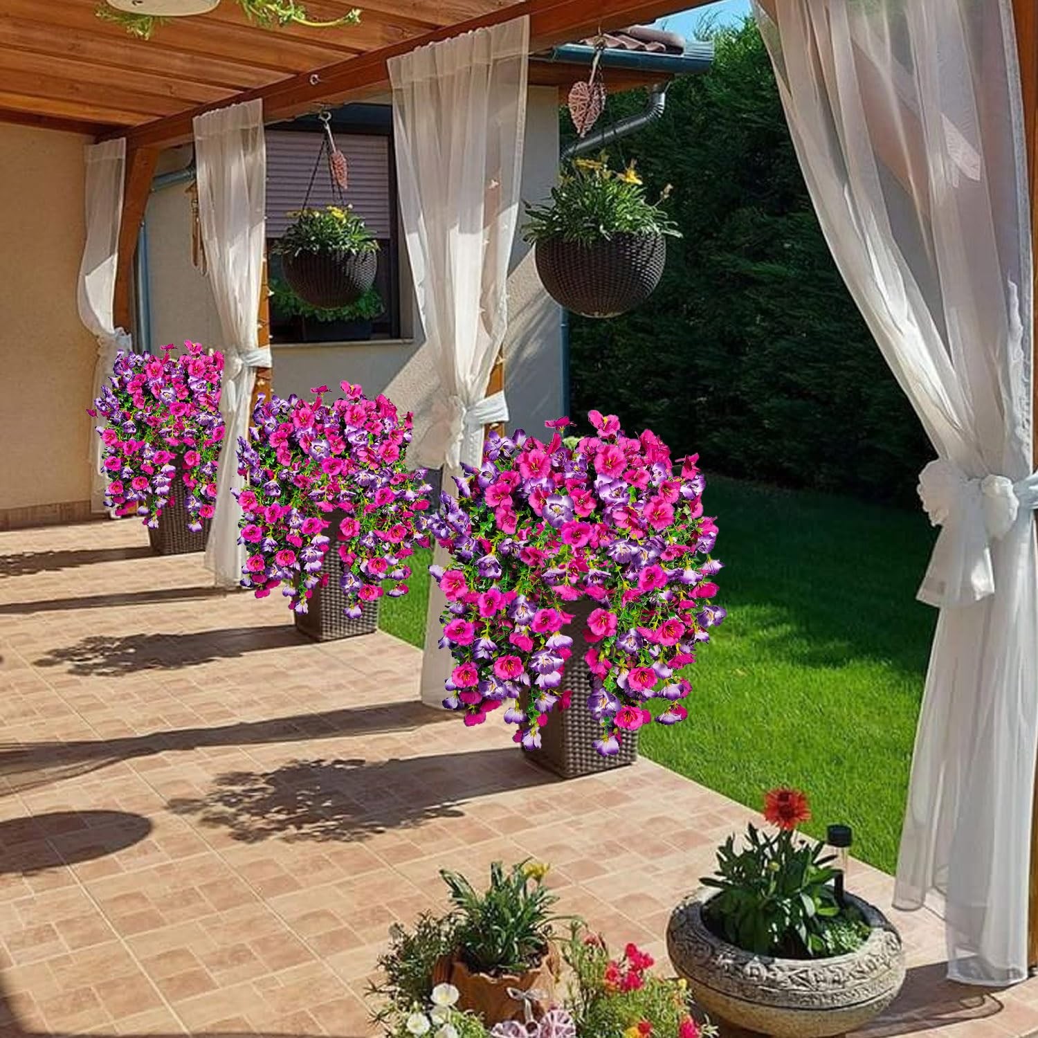 Artificial Hanging Flowers for Outdoors Decor, Fake Silk Hibiscus Long Traili…