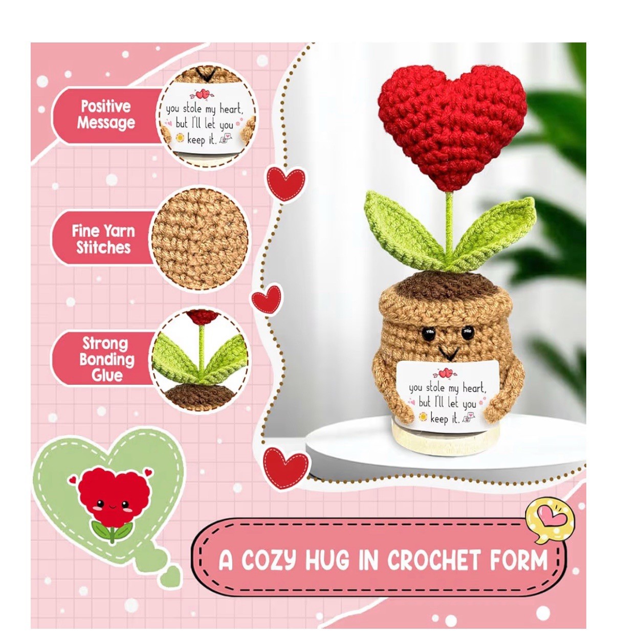 Crochet “YOU STOLE MY HEART” Heart Plant Flower-Perfect Gift