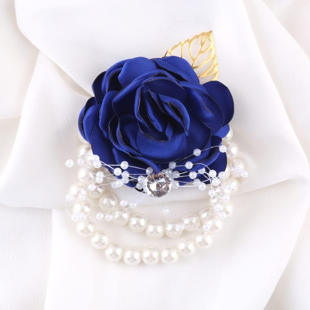 Bridesmaid Wrist Corsage Rose Boutonniere Set Wedding Prom Party Blue 2 PCS