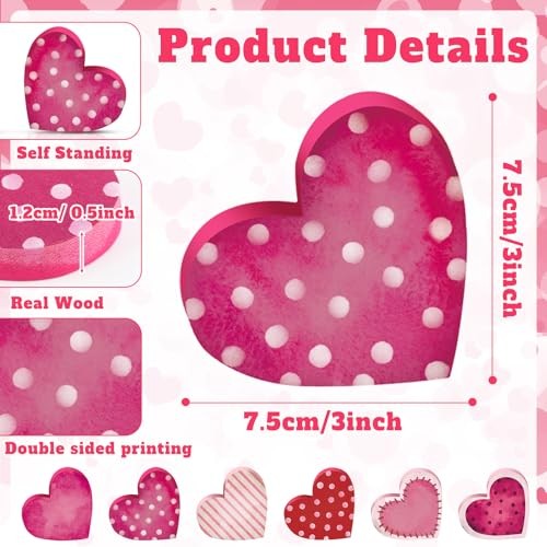 Pcs Valentine’s Day Wooden Heart Signs Tiered Tray Decor Wood Pink Heart 6 Cute