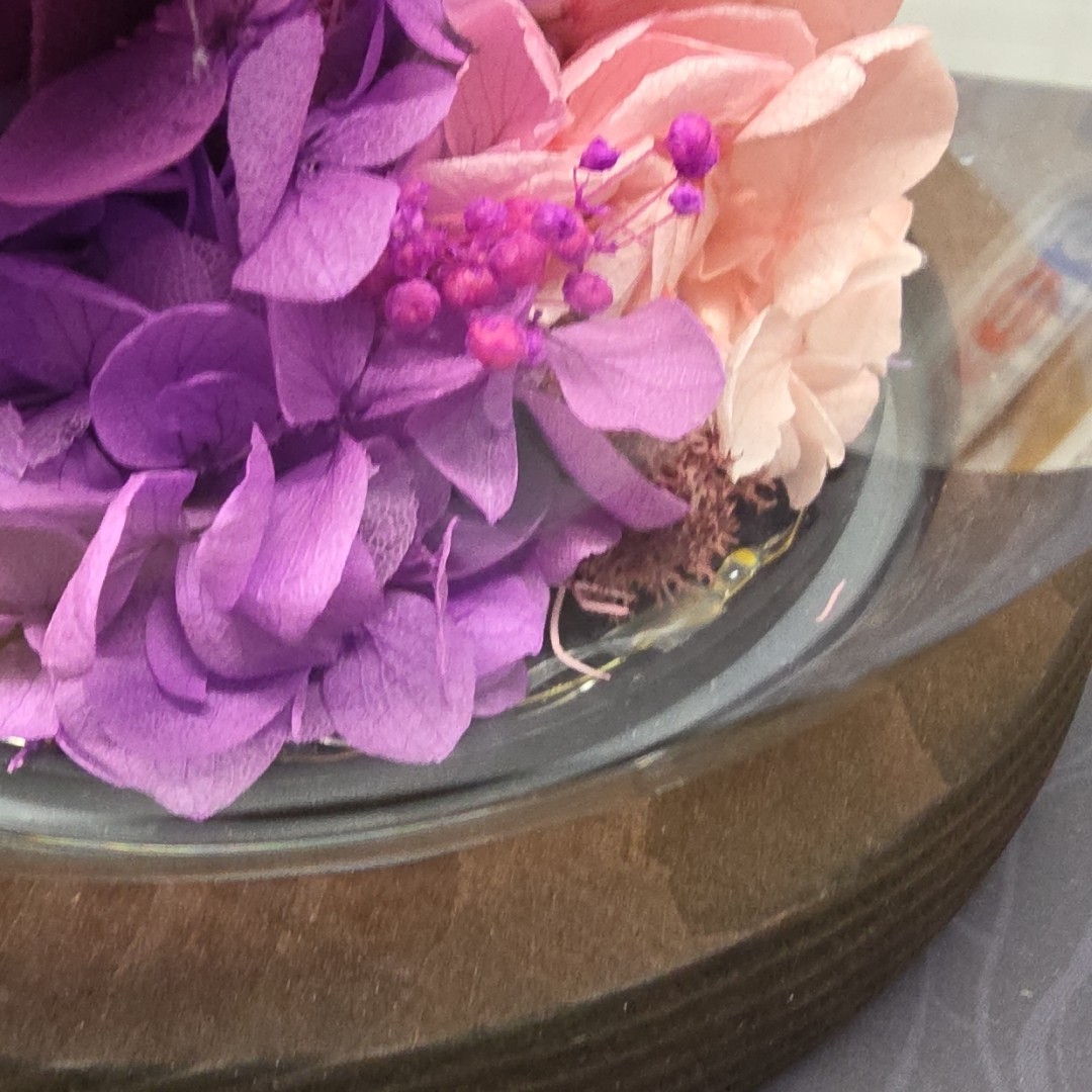 Pink And Purple Preserved Roses Dome With Fairy Lights, 4 Inch, Gift For Her