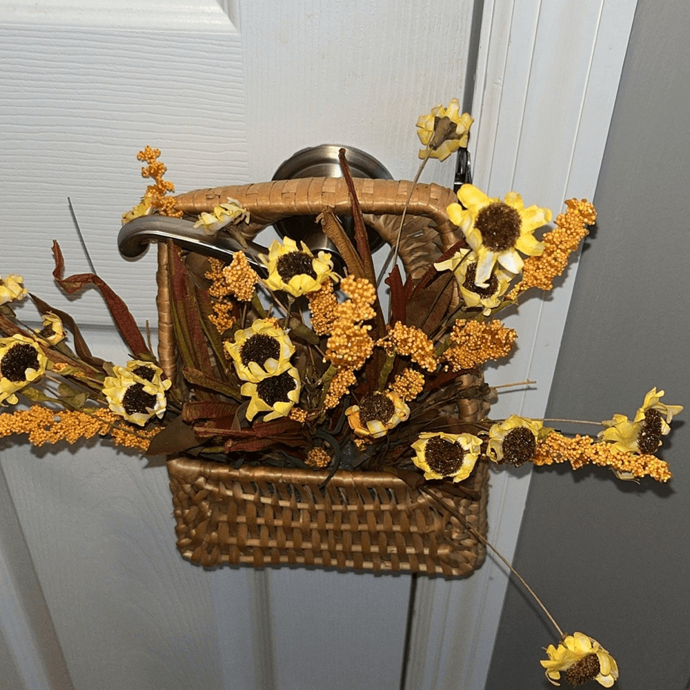 Farmhouse Woven Door Knob Irregular Basket with Faux Fall Autumn Flowers