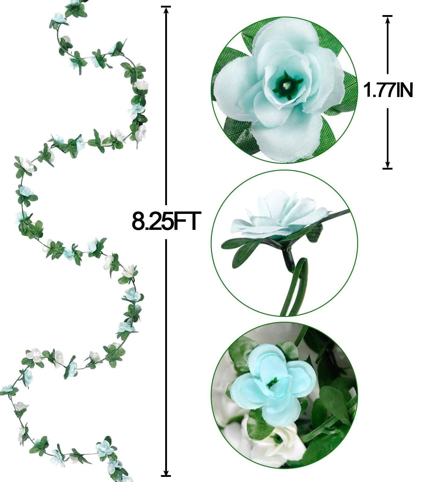 8Pcs 66FT Blue and White Flower Garland for Wedding Backdrop