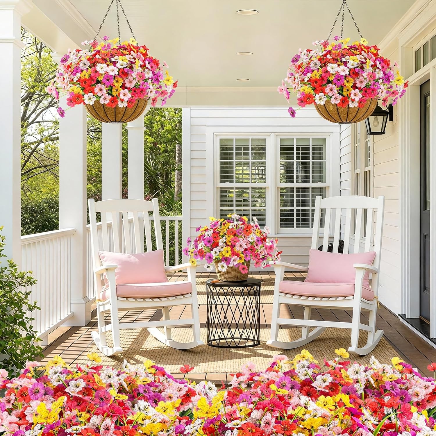 All-Season Vibrant Faux Flowers for Window Boxes & Patios – 12 Bundles Included