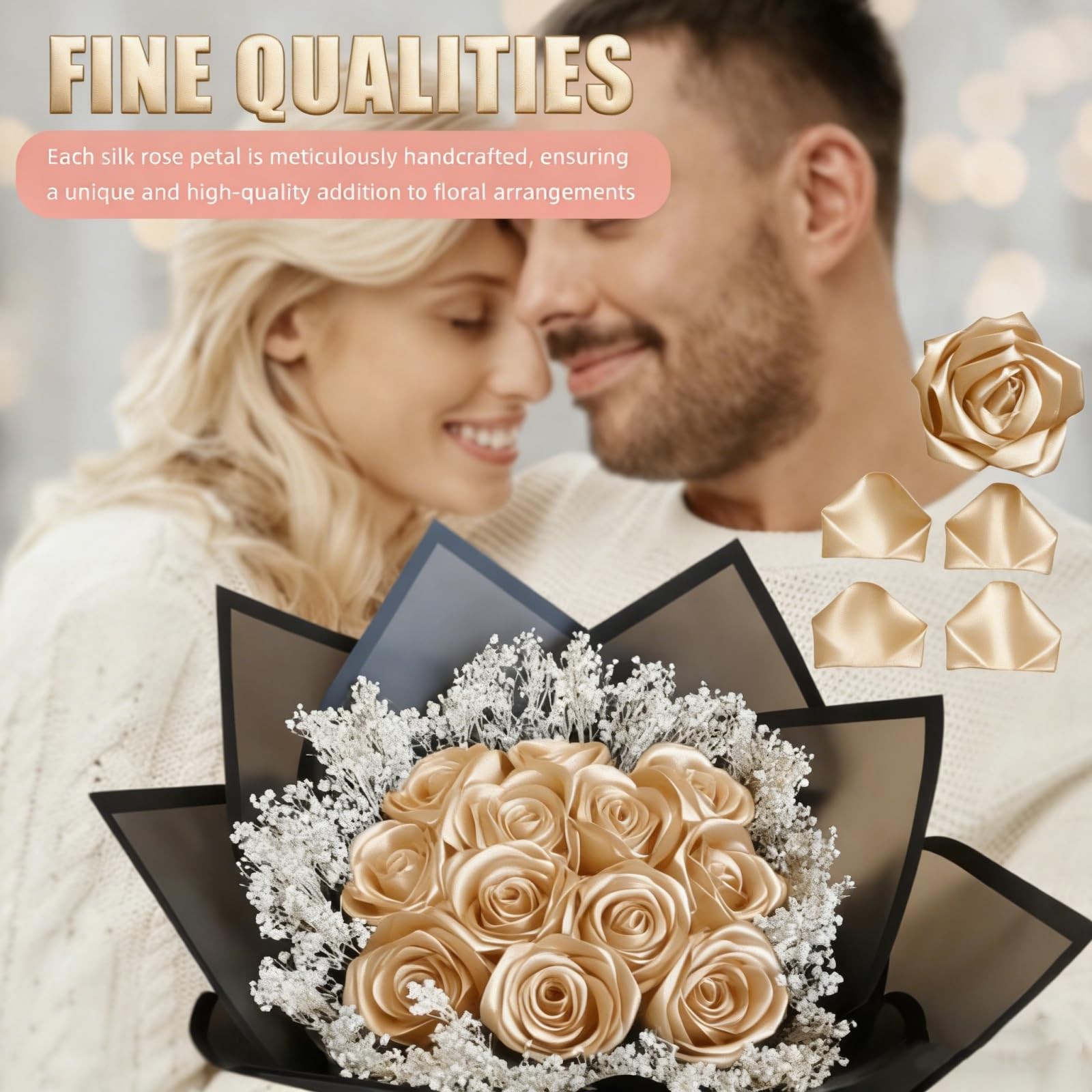 300Pieces Premade Satin Ribbon Rose Petals Half-Finished for Eternal Rose DIY…