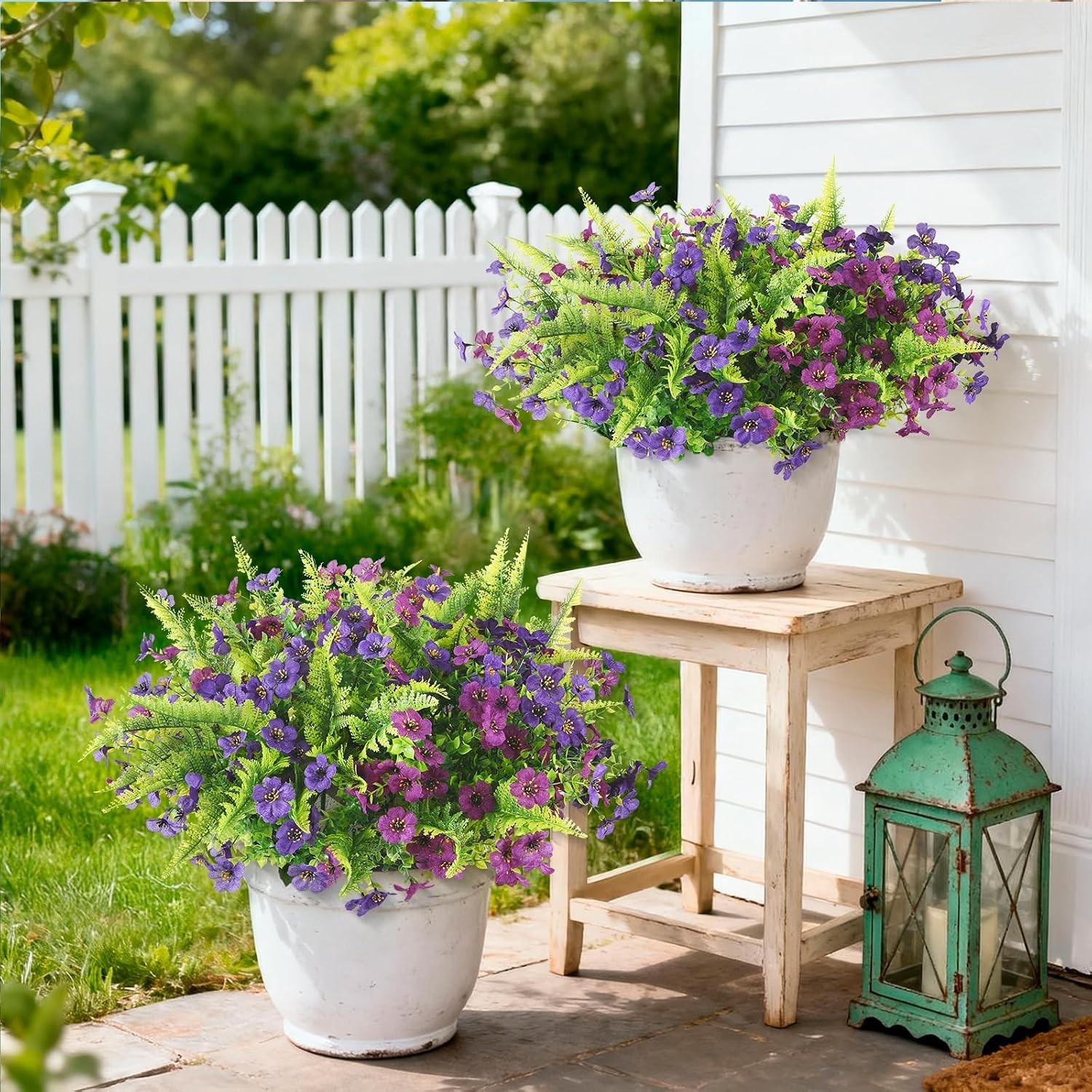 Realistic 12-Bundle Artificial Flowers with Ferns for All-Season Outdoor Display
