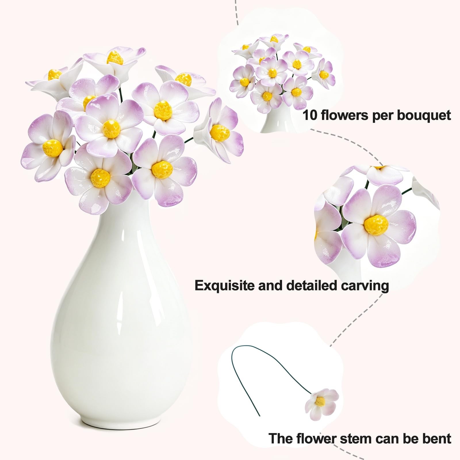Ceramic Flower Bouquet Set of 10 Handmade Ceramic Roses Simulated Flowers Cer…
