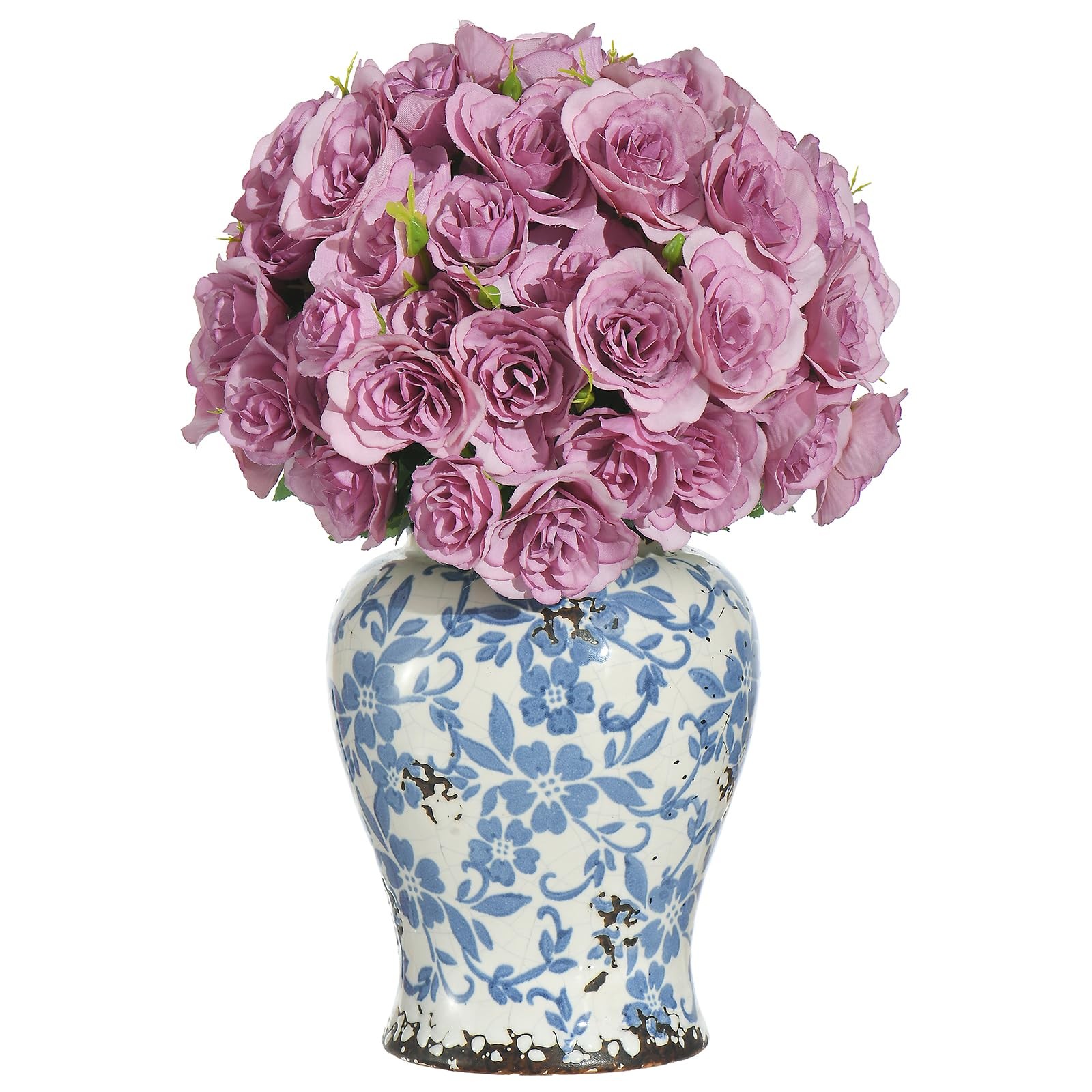 60 Heads Small Artificial Roses, 4 Bundles Silk Flower Bouquets, Outdoor UV R…