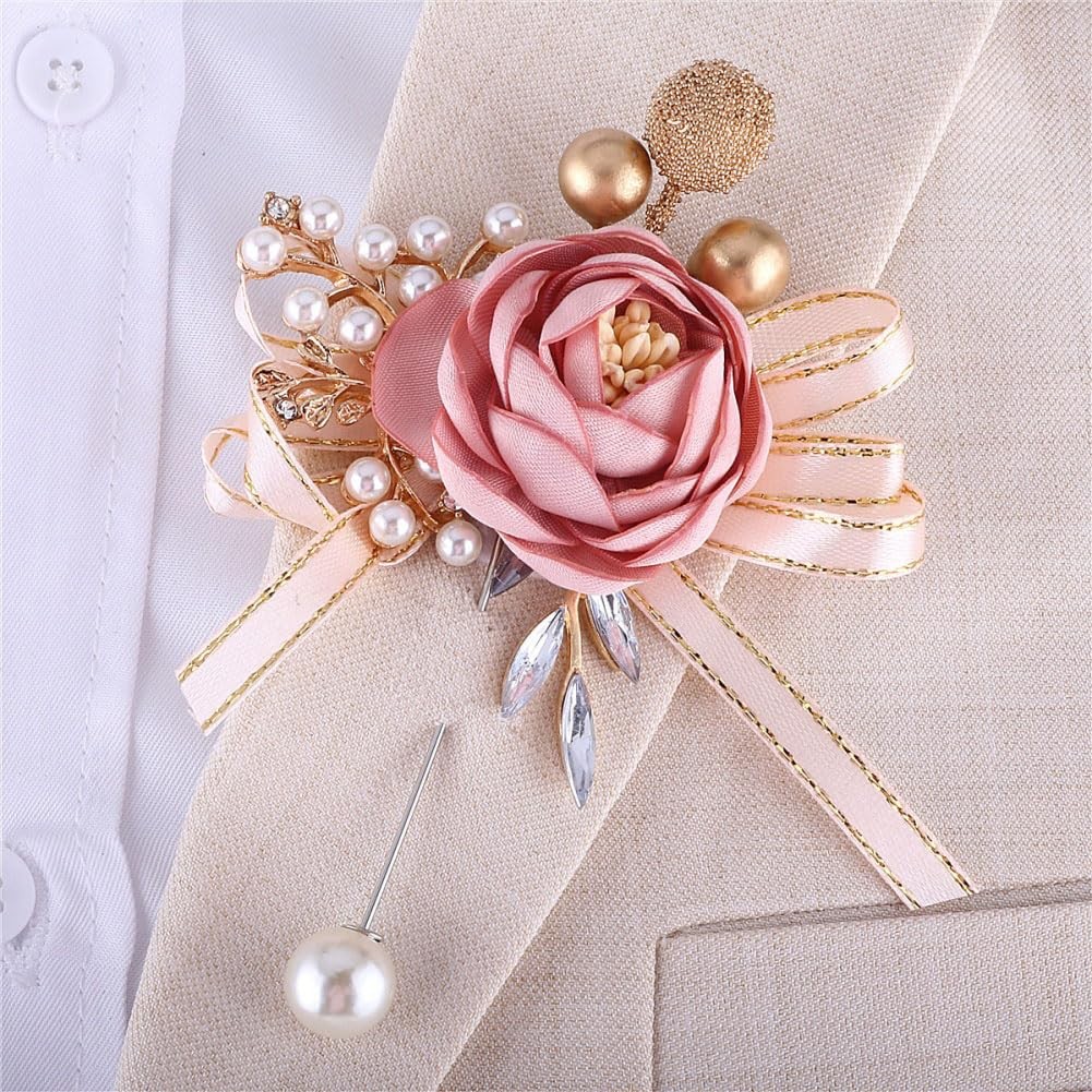Blush Pink Wrist Corsage Boutonniere Set Wedding Prom Homecoming Artificial
