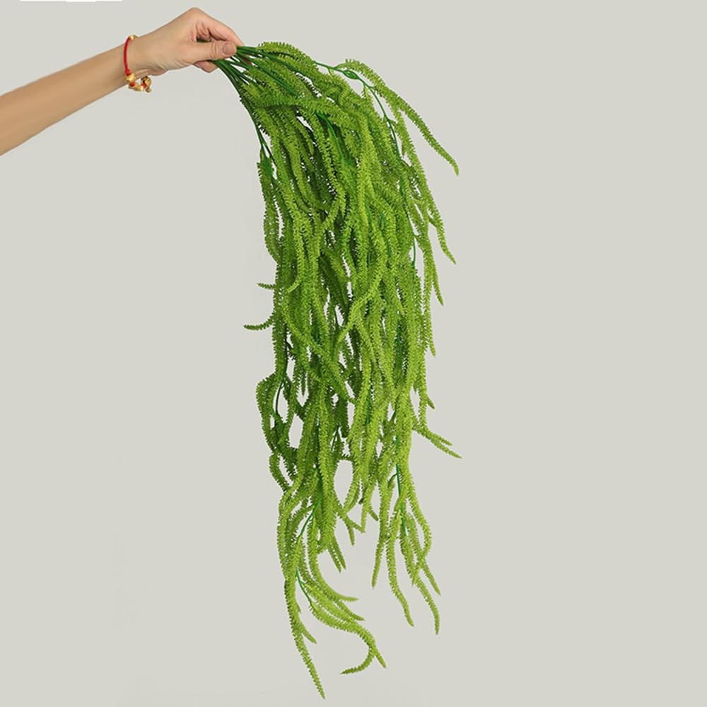 2 Pack 32” Artificial Hanging Plants Faux String of Pearls Plant Fake Green A…