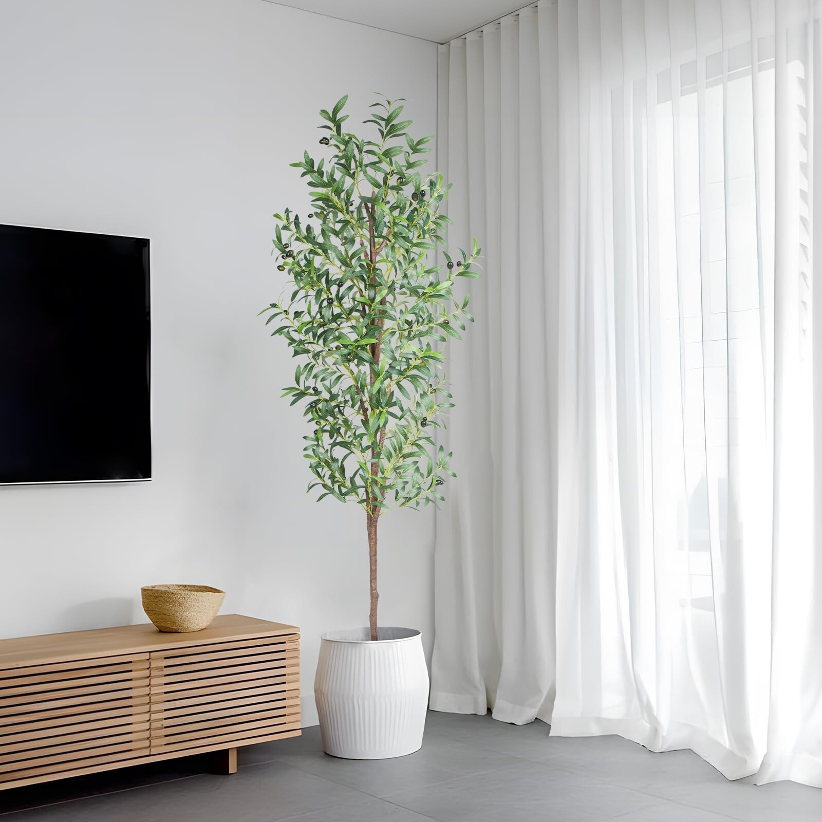 Artificial Olive Tree, 6FT Tall Faux Olive Trees 72in Outdoor Fake Potted Sil…
