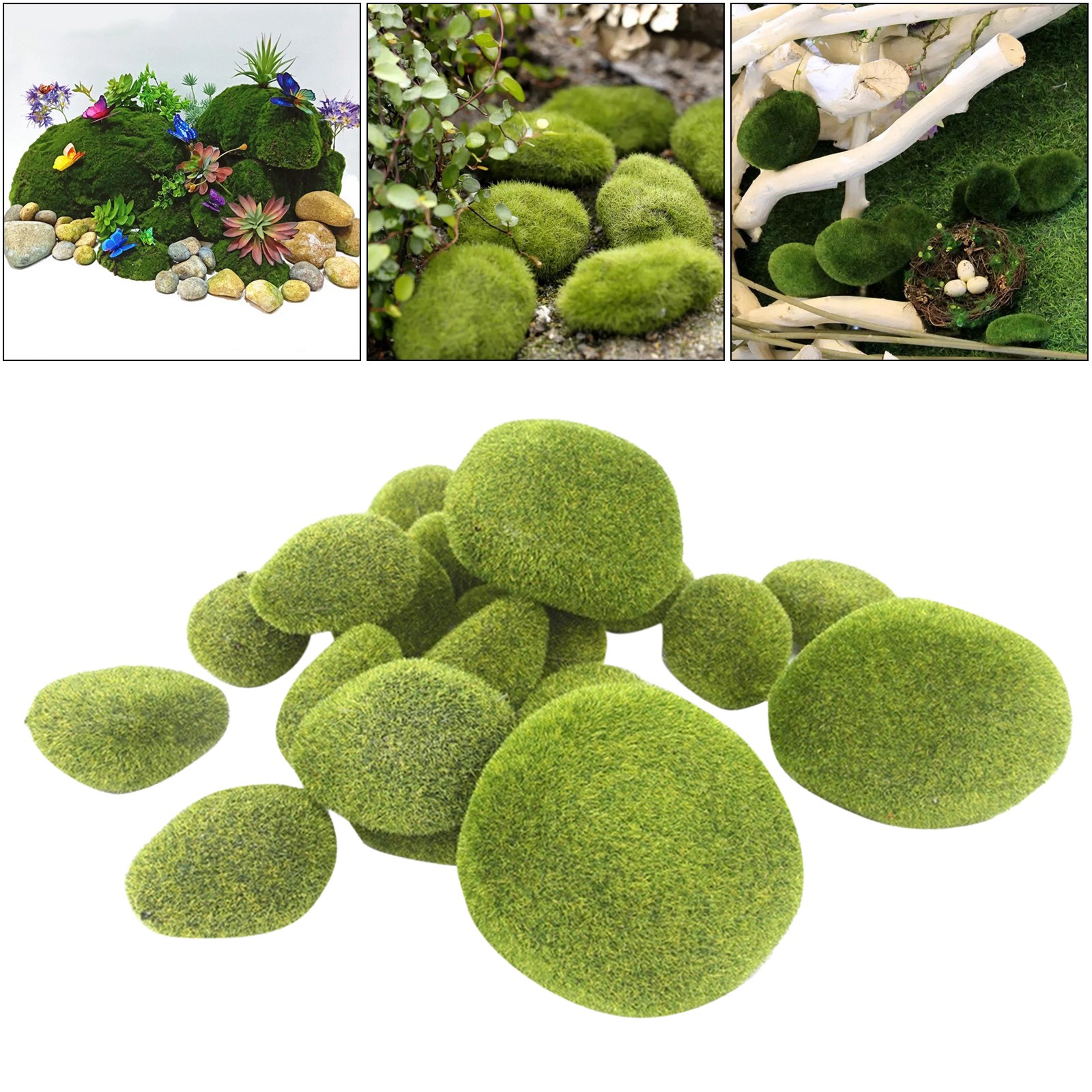 8 Pieces Assorted Sized Artificial Moss Rocks Decorative