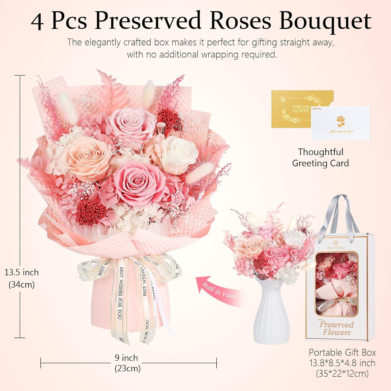 Preserved Flowers Bouquet 4 Roses – Pink Roses & Flowers for Delivery