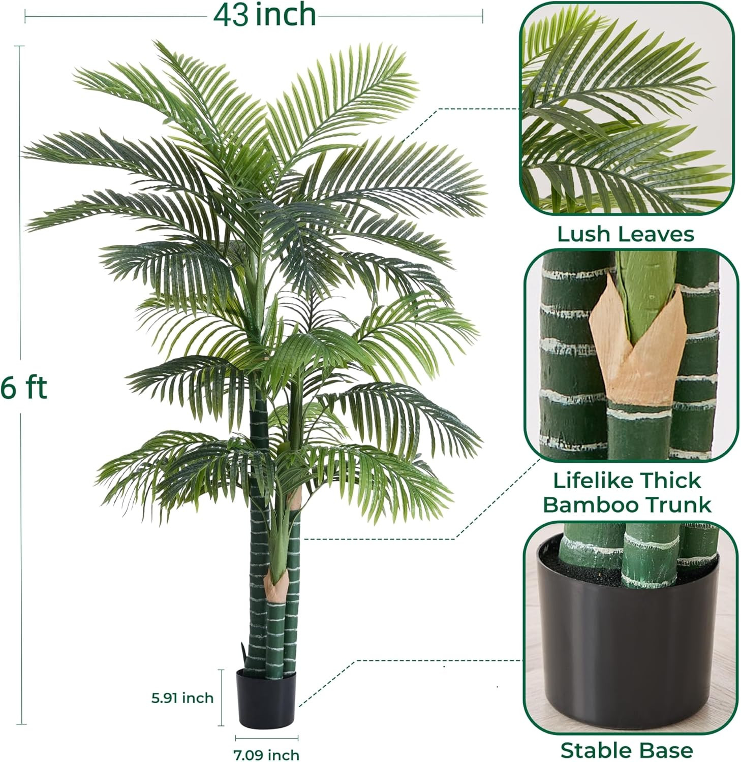 6FT UV Resistant Golden Cane Palm Tree – Realistic Indoor/Outdoor Decor