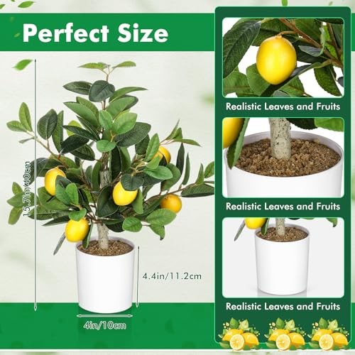 Pcs Artificial Lemon Tree 15.7 Inches Fake Artificial Potted 2 White Pot