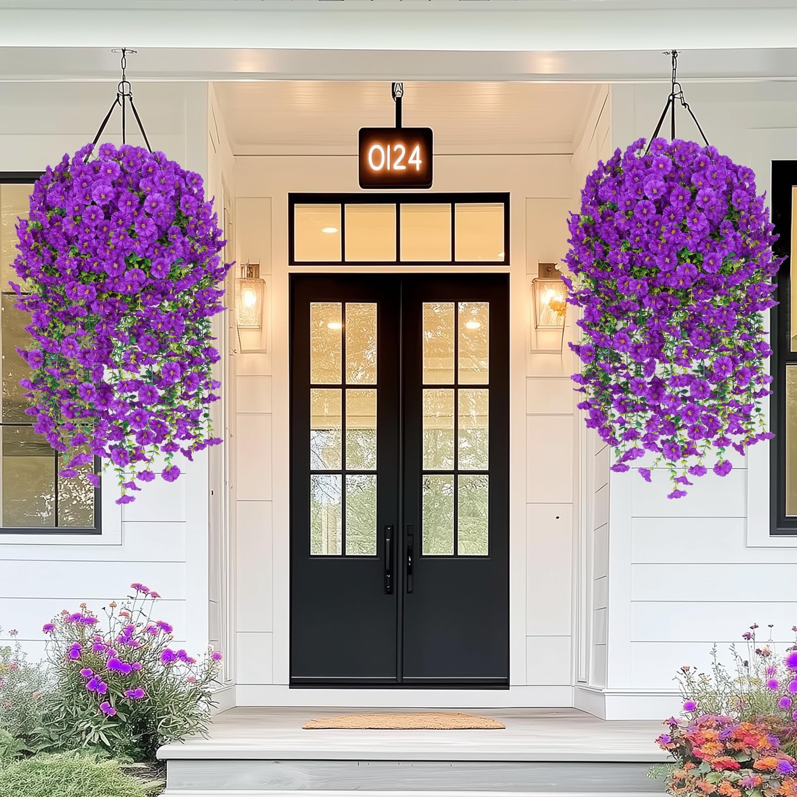 2 Pcs Look Real Artificial Flowers for Outdoors, Realistic Artificial Hanging