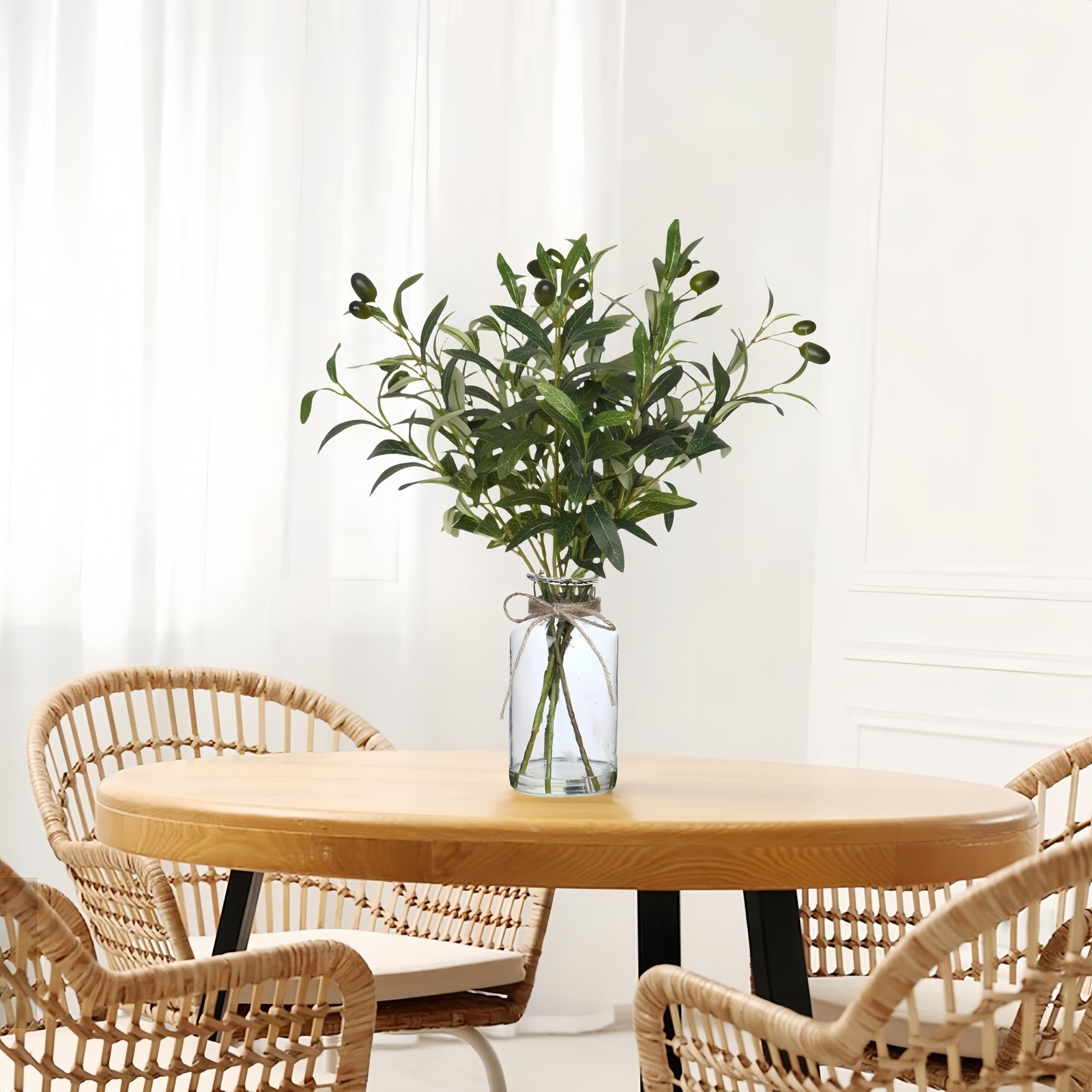 Artificial Plants Olive Branch in Glass Vase, 14.5” Fake Plant Greenery Stems…