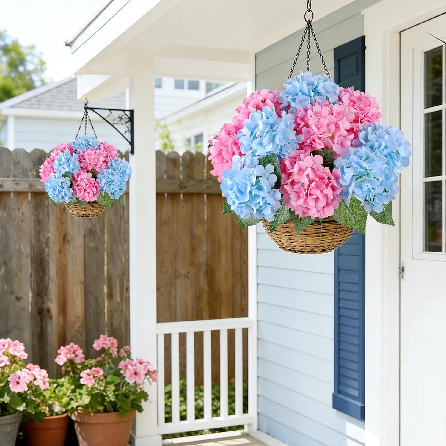 6 Bundles UV Resistant Faux Hydrangea Flowers for Home & Garden Decor