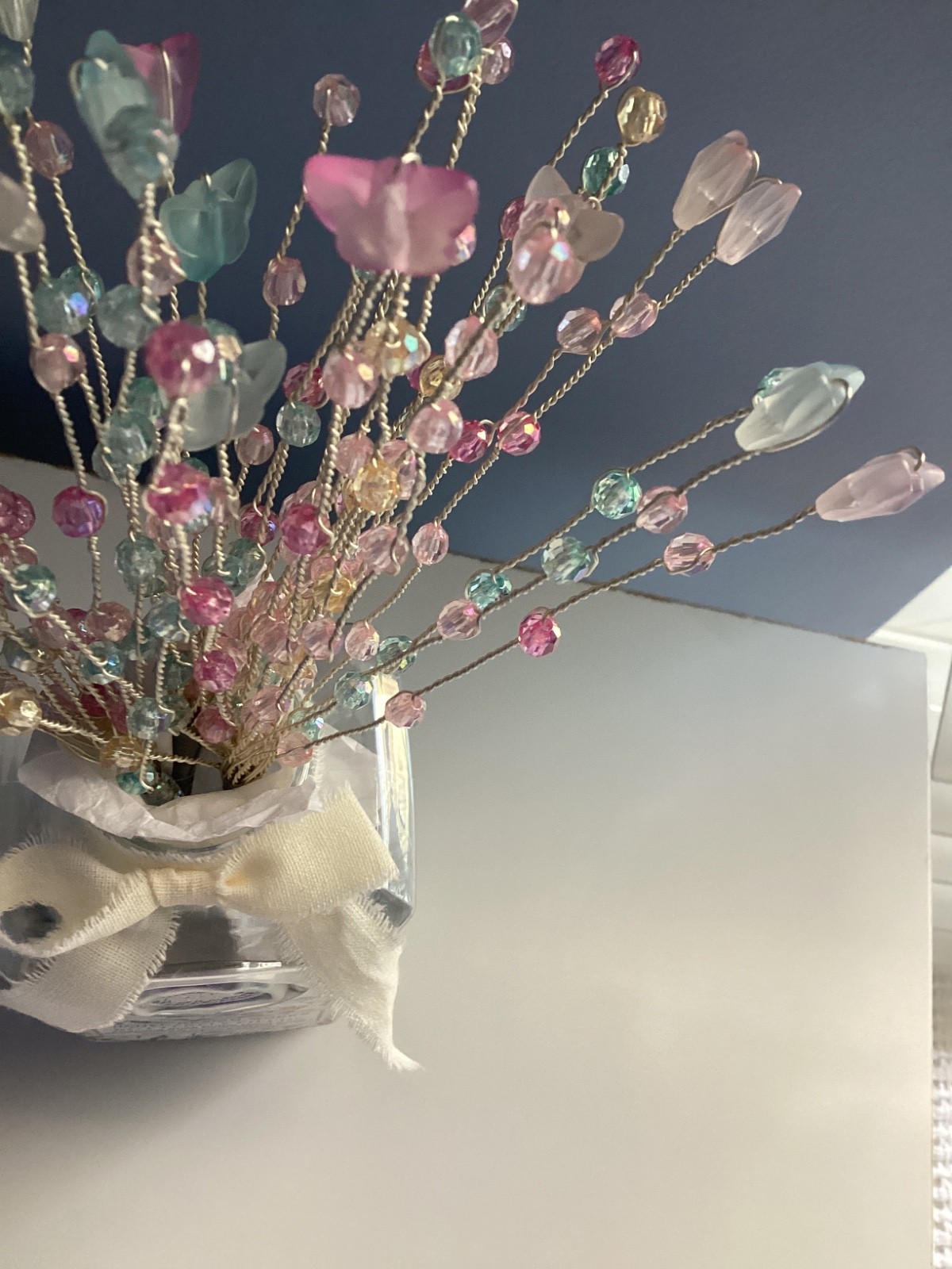 HANDMADE BOUQUET BUTTERFLY FLOWERS DECOR PINK PASTEL COTTAGE FARMHOUSE NWT