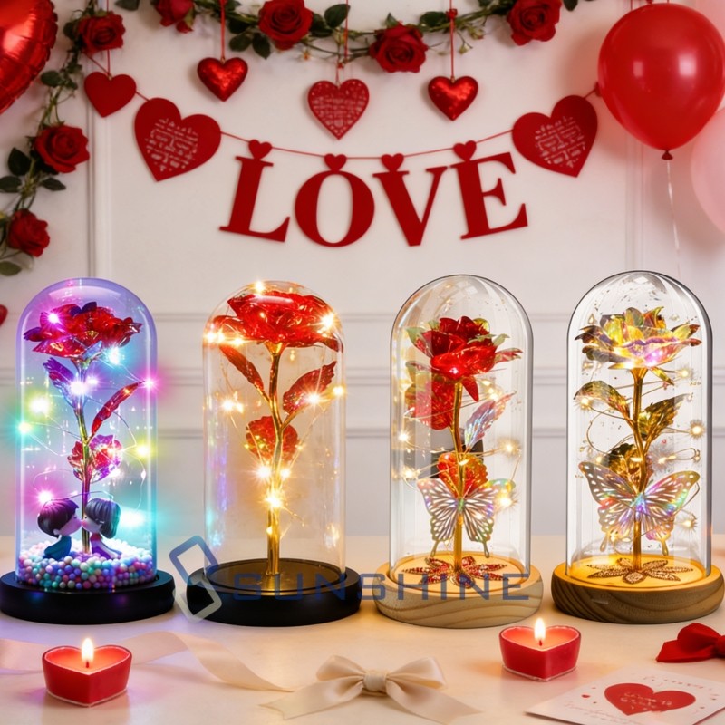 LED Light Rose Flower Gift in Dome for Mother’s Day Weddings Valentines Birthday