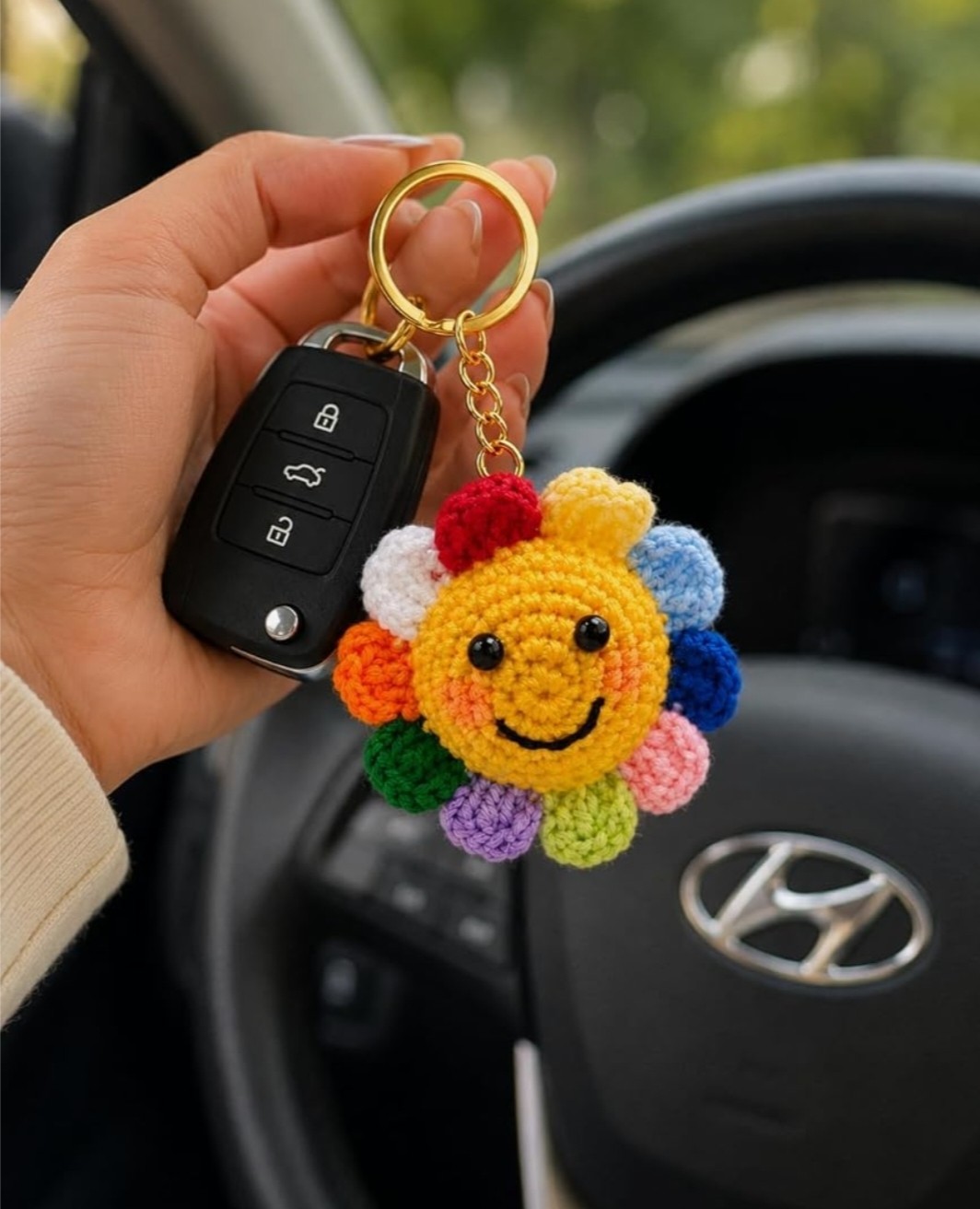Handmade Crochet Sunflower Keychain for Women & Girls