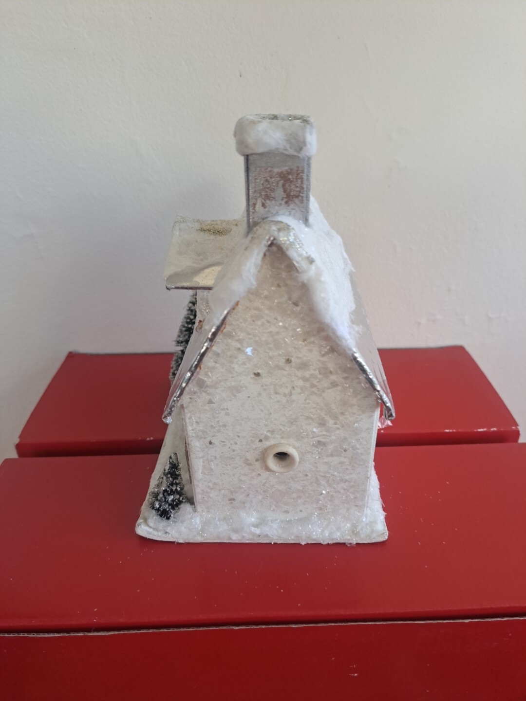 Retro Putz Style WHITE CHRISTMAS HOUSE Bottle Trees 7″ x 5.5″ x 4″